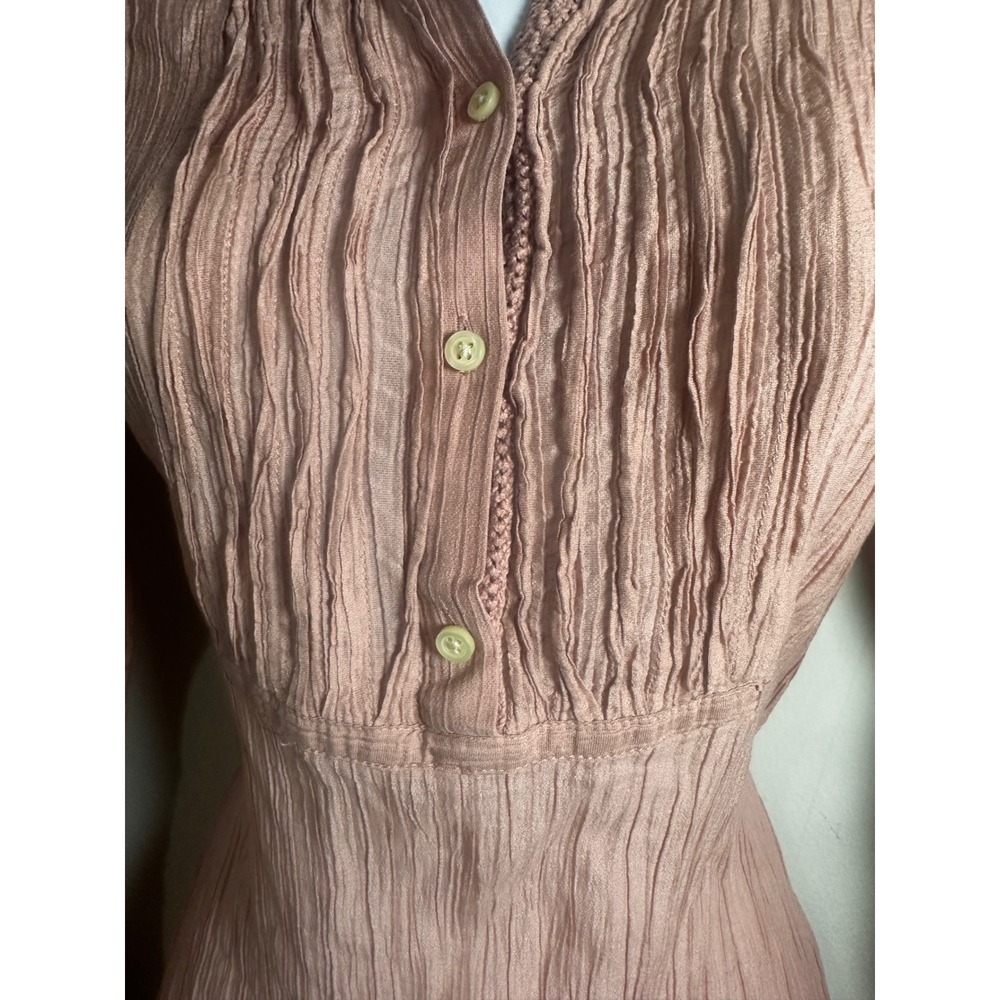 Banana Republic Silk Blend Crinkle Pintuck Tunic Shirt Dusty Rose Pink Small - Picture 2 of 7
